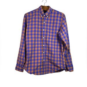 J.Crew Mens Blue Orange Casual Button Down Plaid Long Sleeve Shirt Cotton Size M